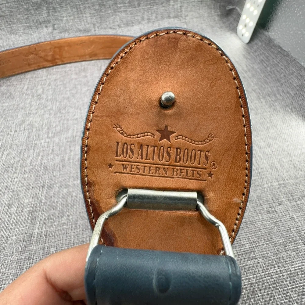 Los Altos Boots Ostrich Belt Mens Size 42 Blue Full Quill Western Leather READ